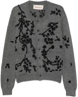 BAZISZT Floral-Embroidered Cardigan - Grey