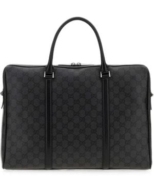 Gucci Medium Essence Classic Gg Supreme Briefcase - Black