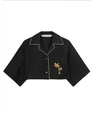 Palm Angels Embroidered Cropped Bowling Shirt - Black