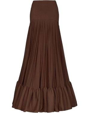 Pinko Gathered Viscose Skirt With Ruffled Hem - Brown