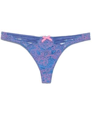 Agent Provocateur Floral-Embroidered Thong - Blue