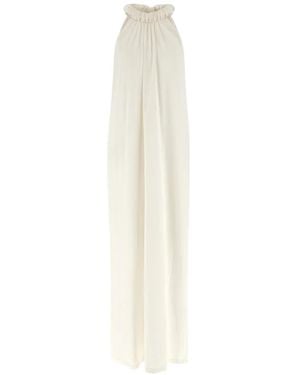 Nude Knotted Mock Neck Dress - White