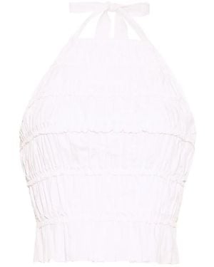 Cara Cara Peony Smocked-Cotton Top - White