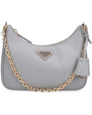 Prada Re-Edition Mini Saffiano Leather Bag - Grey