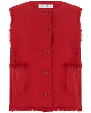 Max Mara Frayed-Edge Button-Up Gilet - Red