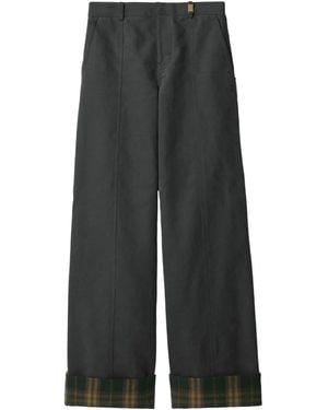 Burberry Check-Trim Wide-Leg Pants - Gray