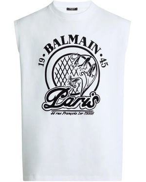 Balmain Flocked Quilted Tank Top - White