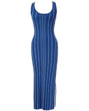 Hevron Rose Knit Striped Ribbed-Knit Dress - Blue