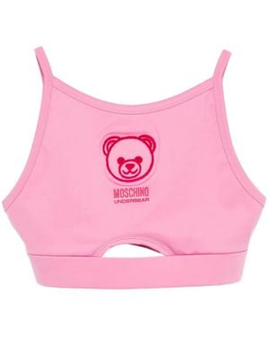Moschino Teddy Bear-Embroidered Bra - Pink