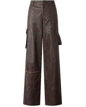 Roberto Cavalli Leather Cargo Trousers - Black