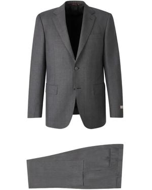 Canali Check-Pattern Single-Breasted Suit - Grey