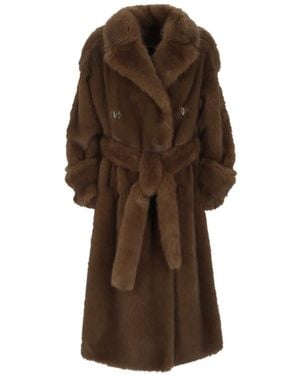 BB COUTURE Belted Double-Breasted Faux-Fur Coat - Brown