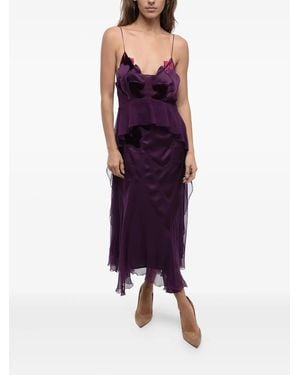 Alberta Ferretti Velvet-Applique Ruffled Dress - Purple