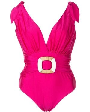 PATBO Belted Plunge-Neck Swimsuit - Pink