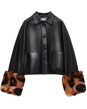 Loewe Fur-Trim Leather Jacket - Black