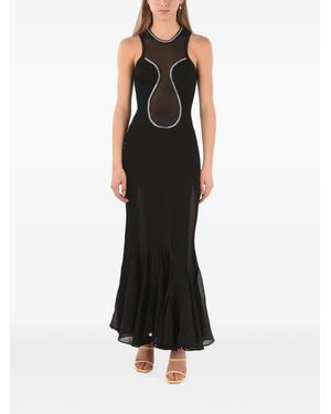 Philipp Plein Rhinestone-Embellished Sheer-Panel Maxi Dress - Black