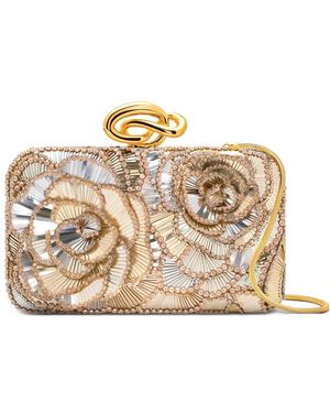 Oscar de la Renta Mini Floral-Embellishment Clutch Bag - Natural