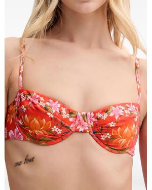 FARM Rio Floral-Pattern Bikini Top - Red