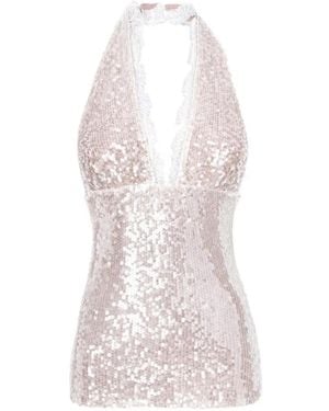 MANURI Pixie Sequin Lace Top - White