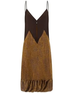 Ferragamo Satin And Linen Slip Dress - Brown