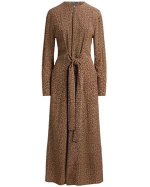 Polo Ralph Lauren Floral-Print Tie-Waist Midi Dress - Brown