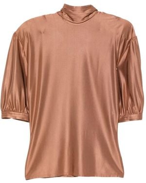 Rabanne High-Neck Gathered-Waist Blouse - Brown