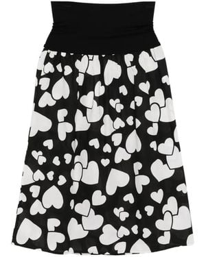 agnès b. Tall Waistband Heart Print Skirt - Black