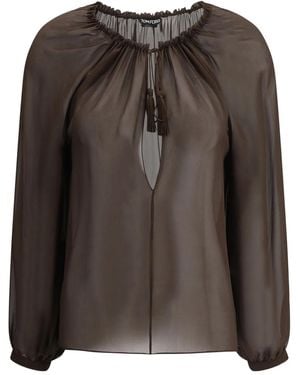 Tom Ford Long-Sleeve Silk Blouse - Black