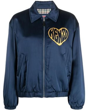 KENZO ハートパッチ サテンジャケット - ブルー