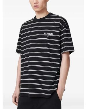 AllSaints Undergorund Logo-Print Horizontal-Stripe T-Shirt - Black