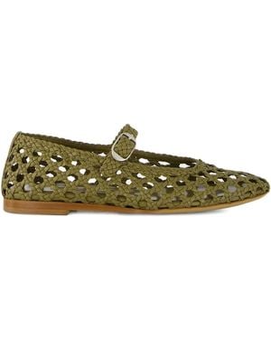 Le Monde Beryl Woven Lather Ballet Flats - Green
