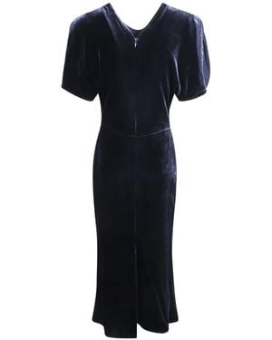 Victoria Beckham Bela Gathered Velvet Midi Dress - Blue