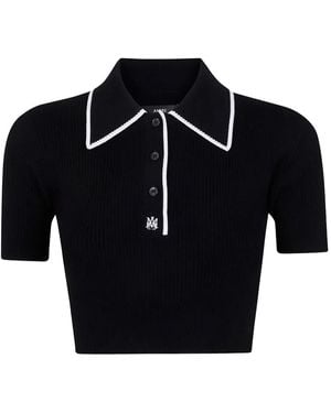 Amiri Geripptes Strick-Poloshirt mit Stickerei - Blau