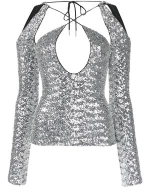 The Attico Zane Sequin Crop Top - Gray