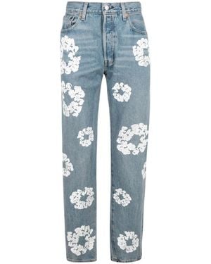 DENIM TEARS X Levi's Cotton Wreath-Print Straight-Leg Jeans - Blue