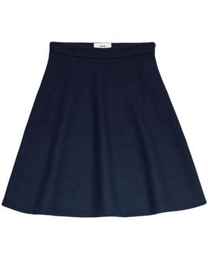 Ami Paris Viring-Wool Blend A-Line Skirt - Blue