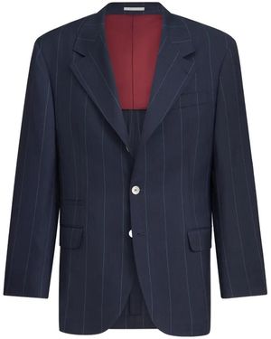 Brunello Cucinelli Virgin Wool Chalk Stripe Tailor Blazer - Blue