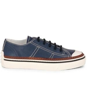 Tod's Contrast-Stitched Leather Trainers - Blue