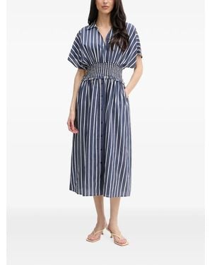 Joseph Ribkoff Vertical-Stripe Smocked-Waist Midi Dress - Blue