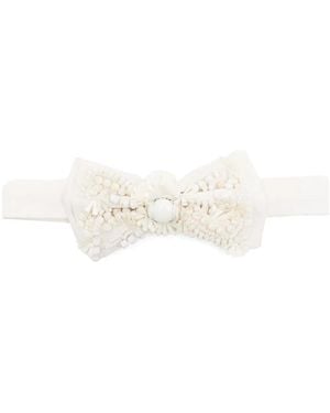 Biyan Bead-Detailing Silk Bow Tie - White