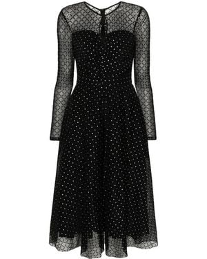 Nissa Glitter-Dots Flared Midi Dress - Black