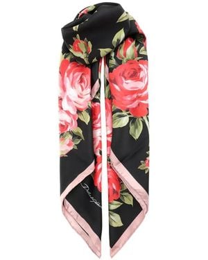 Dolce & Gabbana Pañuelo De Seda Con Estampado Floral - Rojo