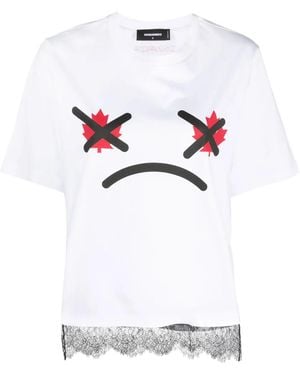 DSquared² Lace-Trim Graphic-Print T-Shirt - White