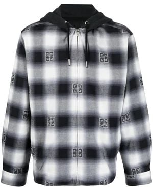 Givenchy Check-Pattern Oversize Hooded Shirt Jacket - Gray