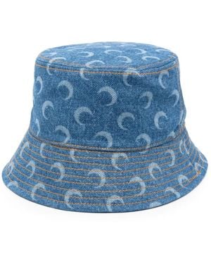 Marine Serre Moon Laser Print Denim Bucket Hat - Blue