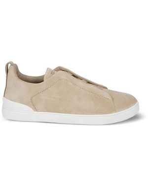 ZEGNA Slip-On Leather Trainers - Natural