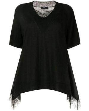 Goen.J Lace-Trim V-Neck T-Shirt - Black