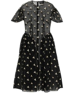 Simone Rocha Floral-Embroidered Puff-Sleeve Dress - Black