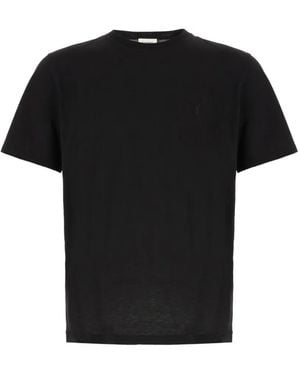 Saint Laurent Cassandre-Embroidered T-Shirt - Black