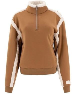 UGG Fleece-trimmed quarter-zip pullover - Marrón